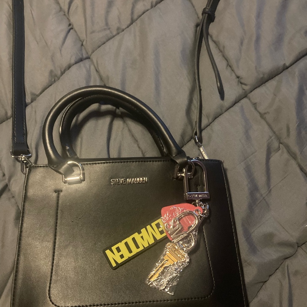 Steve Madden Black Satchel with Keychain